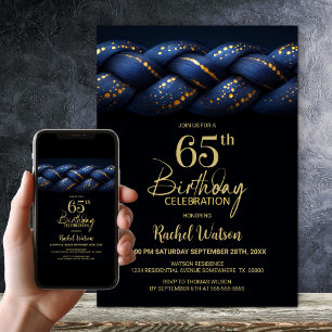 Blue Guld Braid 65e Födelsedagsfest Inbjudningar