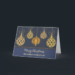 Blue Guld Brother och syster i Juljul Kort<br><div class="desc">God jul för broder och syster i lagkort i modern marinblått med glatt guld-prydnadsföremål.</div>