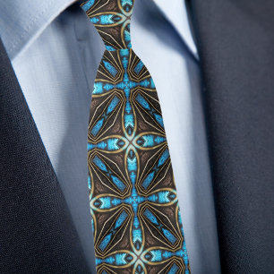 Blue Guld Brown Star X Mönster Necktie Slips
