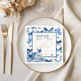 Blue Guld Butterfly Kisses Baby Shower Pappersservett