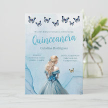 Blue Guld Butterfly Princess Quinceañera