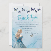 Blue Guld Butterfly Princess Quinceañera