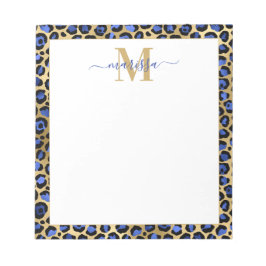 Blue Guld Cheetah Print Initial with Namn Monogram Anteckningsblock