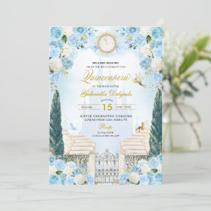 Blue & Guld Cinderella Princess Fairy Quinceanera Inbjudningar
