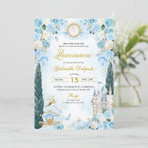 Blue & Guld Cinderella Princess Fairy Quinceanera Inbjudningar