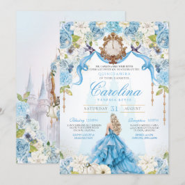 Blue Guld Cinderella Quinceanera Luxury Birthday Inbjudningar