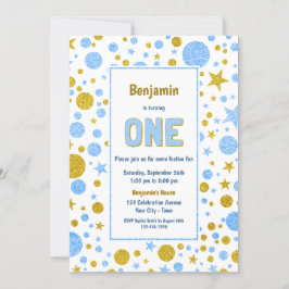 Blue Guld Confetti 1:a födelsedagen Party Inbjudningar