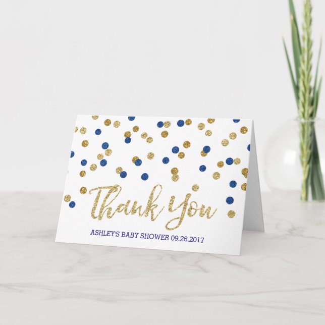 Blue Guld Confetti Baby Shower Tack Kort (Framsida)