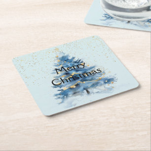 Blue Guld Confetti Julgran Underlägg Papper Kvadrat