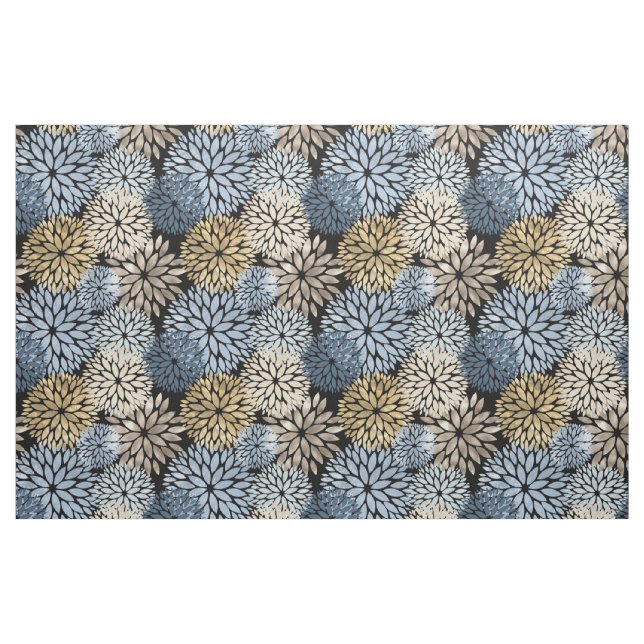 Blue Guld Cream Dahlia-Blommönstret Tyg (Fat Quarter)