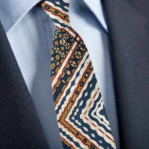 Blue Guld Cream Rust Zig Zag Geometric Mönster Slips