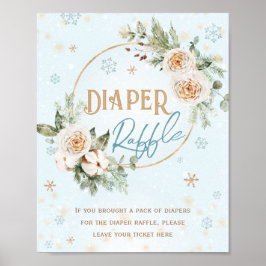 Blue Guld Diaper Raffle Winter Boy Shower Poster