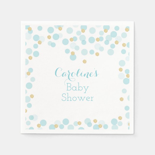 Blue Guld Dots Baby Shower Napkin Pappersservett (Framsidan)