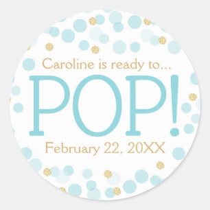 Blue Guld Dots Baby Shower Round Sticker Runt Klistermärke
