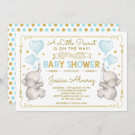 Blue Guld Elephant Baby Shower Boy Jungle Inbjudan