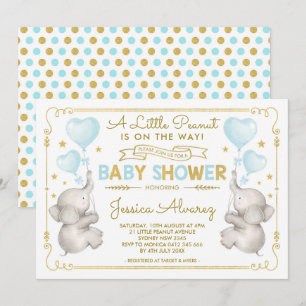 Blue Guld Elephant Baby Shower Boy Jungle Inbjudan