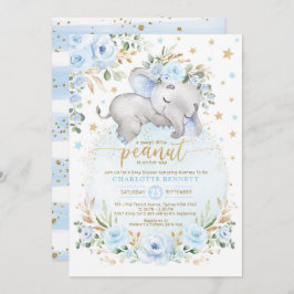 Blue Guld Elephant Blommigt Måne Stars Baby Shower Inbjudningar