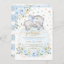 Blue Guld Elephant Måne Stars Boy Shower