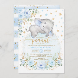 Blue Guld Elephant Måne Stars Boy Shower Inbjudningar