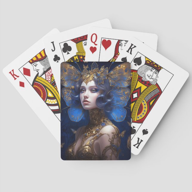 Blue Guld Fairy Fantasy Art Casinokort (Baksidan)