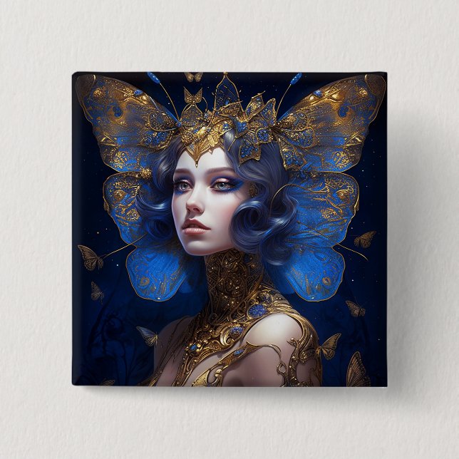 Blue Guld Fairy Fantasy Art Knapp (Framsida)