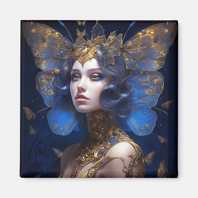 Blue Guld Fairy Fantasy Art Magnet (Framsidan)