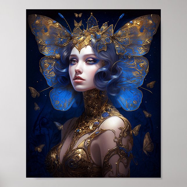 Blue Guld Fairy Fantasy Art Poster (Framsidan)