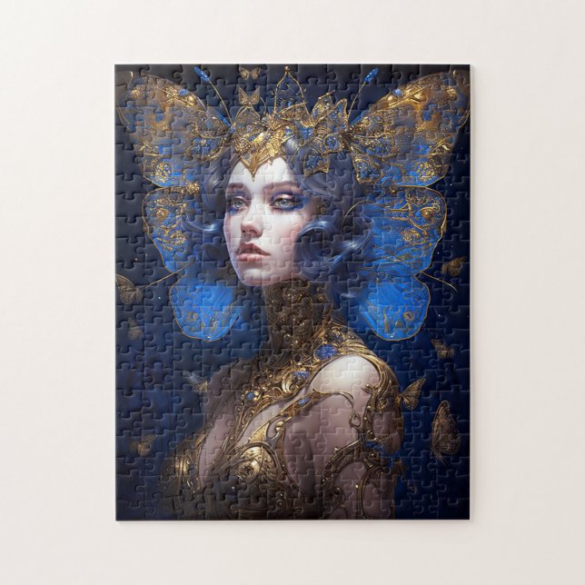Blue Guld Fairy Fantasy Art Pussel (Vertikal)