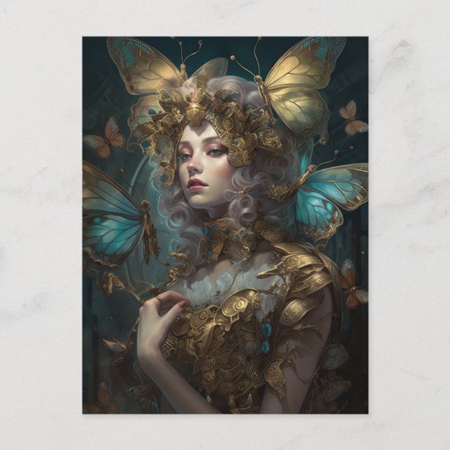 Blue Guld Fairy Fantasy Art Vykort (Framsida)
