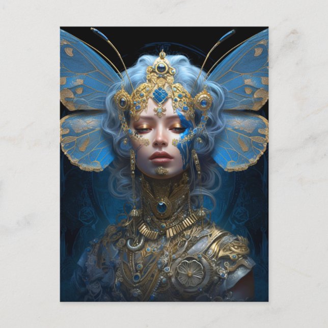 Blue Guld Fairy Fantasy Art Vykort (Framsida)