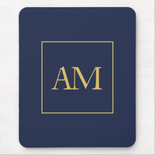 Blue Guld Färg Monogram Initial Brev Musmatta