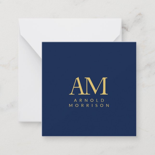 Blue Guld Färg Monogram Initial Brev Namn Anteckningskort (Framsida)