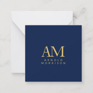 Blue Guld Färg Monogram Initial Brev Namn Anteckningskort