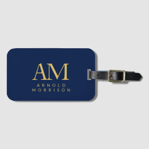 Blue Guld Färg Monogram Initial Brev Namn Bagagebricka