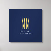 Blue Guld Färg Monogram Initial Brev Namn