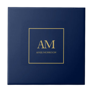 Blue Guld Färg Monogram Initial Brev Namn Kakelplatta