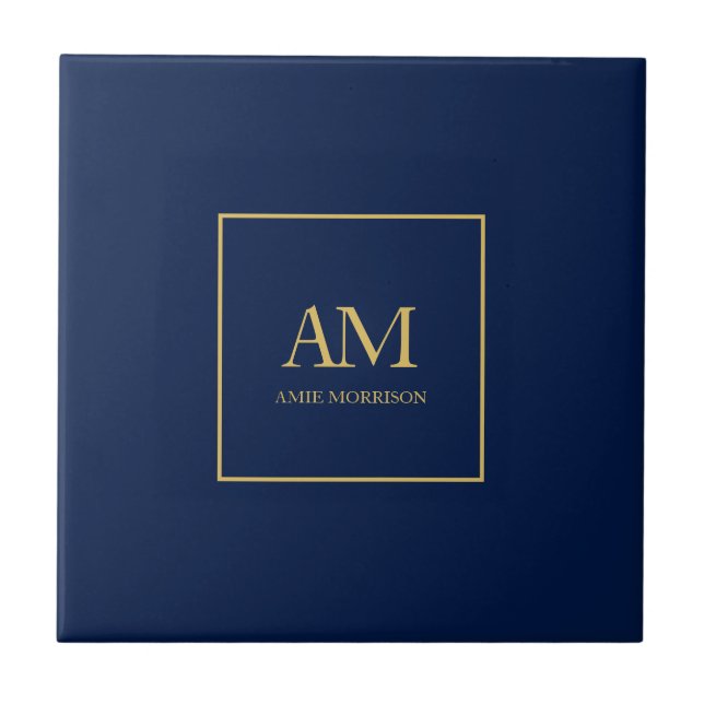 Blue Guld Färg Monogram Initial Brev Namn Kakelplatta (Framsidan)