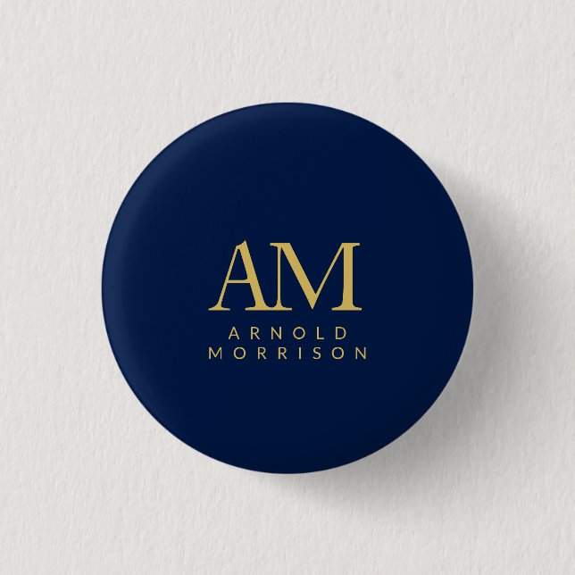 Blue Guld Färg Monogram Initial Brev Namn Knapp (Framsida)