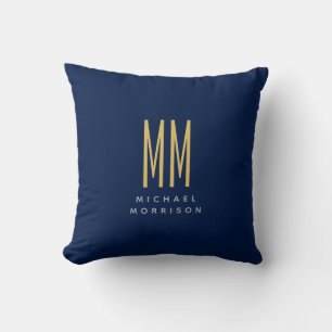 Blue Guld Färg Monogram Initial Brev Namn Kudde
