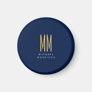 Blue Guld Färg Monogram Initial Brev Namn Magnet