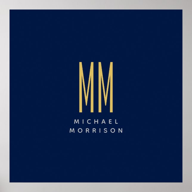 Blue Guld Färg Monogram Initial Brev Namn Poster (Framsidan)