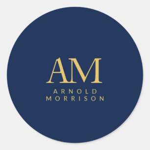 Blue Guld Färg Monogram Initial Brev Namn Runt Klistermärke