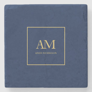 Blue Guld Färg Monogram Initial Brev Namn Stenunderlägg