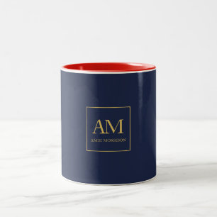 Blue Guld Färg Monogram Initial Brev Namn Två-Tonad Mugg