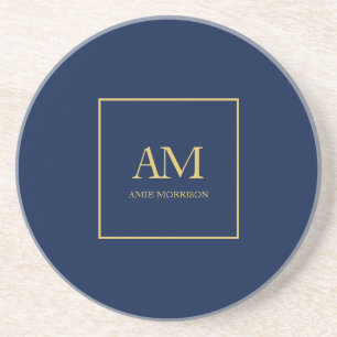 Blue Guld Färg Monogram Initial Brev Namn Underlägg