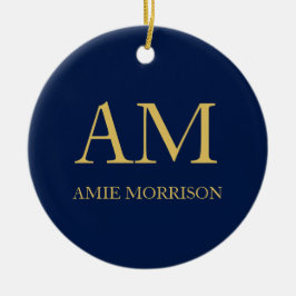 Blue Guld Färg Professionell Initial Brev Namn Julgransprydnad Keramik