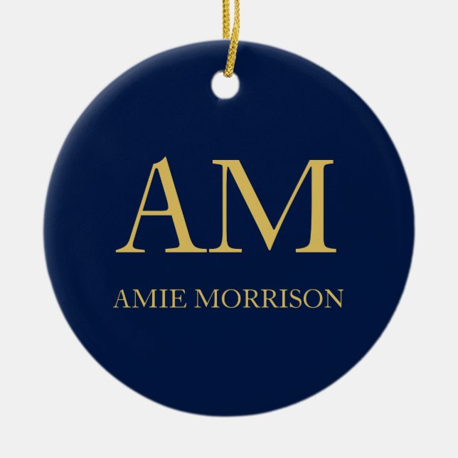 Blue Guld Färg Professionell Initial Brev Namn Julgransprydnad Keramik (Framsidan)