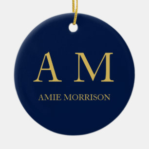 Blue Guld Färg Professionell Initial Brev Namn Julgransprydnad Keramik
