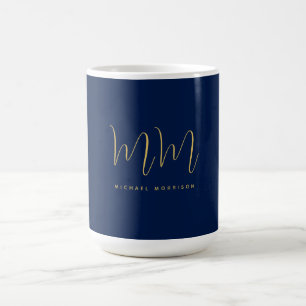 Blue Guld Färg Professionell Initial Brev Namn Kaffemugg