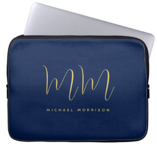 Blue Guld Färg Professionell Initial Brev Namn Laptop Fodral